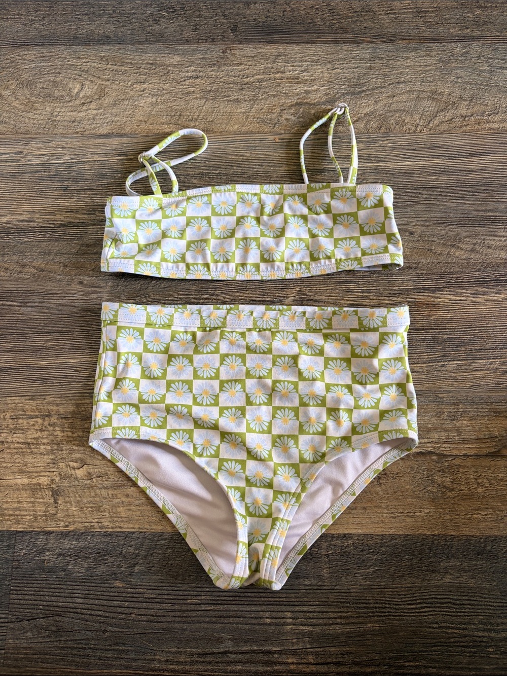 Billabong Girls' Green and White Daisy Check Two-Piece Bikini